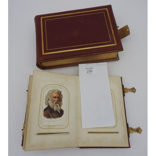 248 - A VICTORIAN EMBOSSED LEATHER PHOTOGRAPH ALBUM mounted with lithographic scraps of famous people thro... 