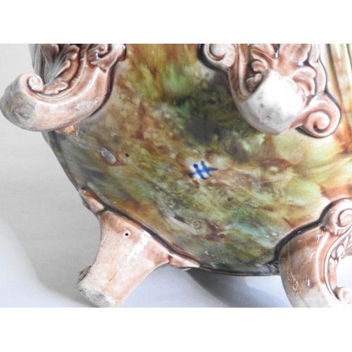 180 - AN ENGLISH MAJOLICA JARDINIERE, CIRCA 1880, probably by Thomas Forester, gadrooned rim, panel decora... 