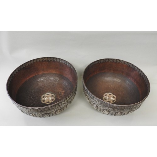 268 - A LARGE PAIR OF INDIAN SILVERED COPPER BASINS, THANJAVUR (TANJORE) TAMIL NACHS, SOUTHERN INDIAN, LAT... 