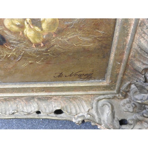 596 - ADOLF NOWEY (19TH CENTURY), DUCKS & CHICKENS, two oil paintings on canvas, signed, gilt framed24... 