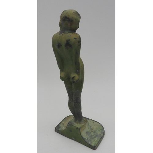 640 - AN ART NOUVEAU PAINTED LEAD FIGURE OF A NUDE, circa 1920, in the manner of Frankart Inc 25cm high