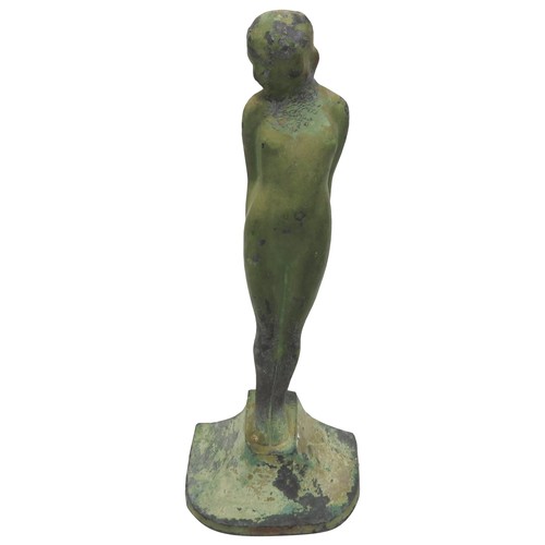 640 - AN ART NOUVEAU PAINTED LEAD FIGURE OF A NUDE, circa 1920, in the manner of Frankart Inc 25cm high