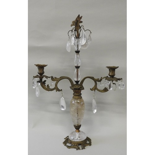 639 - A FINE PAIR OF LOUIS XV STYLE GILT BRONZE AND ROCK CRYSTAL CANDELABRA, 19th Century, the baluster co... 