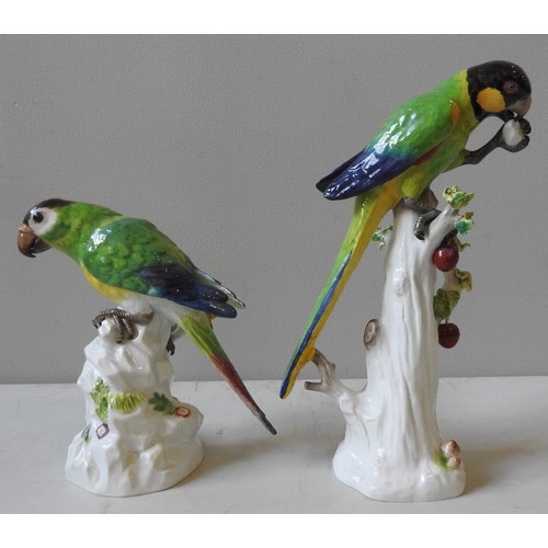 220 - TWO MEISSEN MODELS OF PARROTS, LATE 19TH / EARLY 20TH CENTURY, one perched on a rocaille base (20.5 ... 