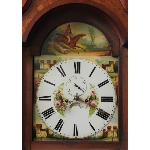 246 - A MAHOGANY 19TH CENTURY LONGCASE CLOCK, with an 8-day movement, painted arch dial with subsidiary di... 