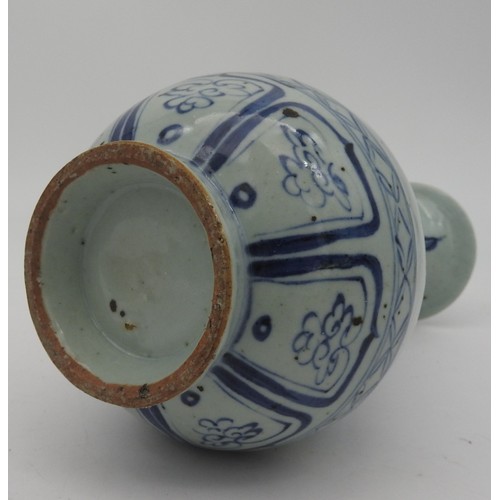 330 - A CHINESE BLUE & WHITE WIDE BOTTLE VASE, 20TH CENTURY, in a Yuan Dynasty style, with flared mout... 