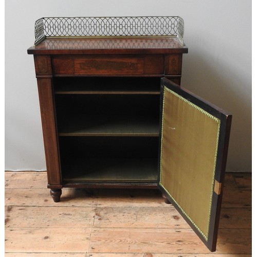 8 - A REGENCY ROSEWOOD CHIFFONIER of small proportions the brass fret cut gallery over a brass inlaid fr... 