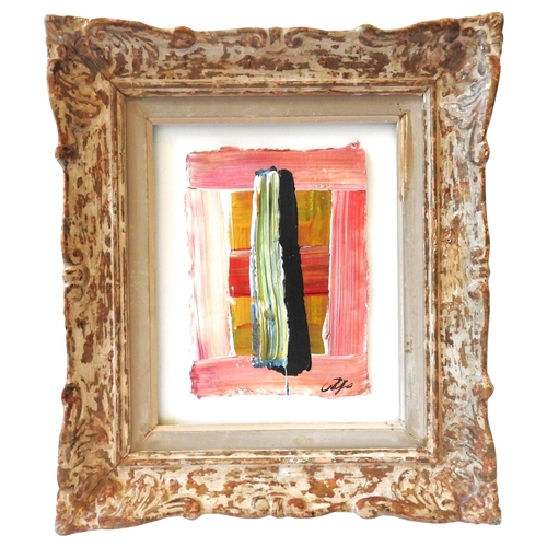 608 - RUFUS (b.1951) ABSTRACT OIL PAINTING ON PANEL, signed in lower right corner, inscribed verso with ar... 