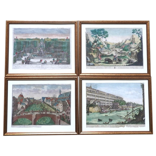 588 - A GROUP OF FOUR ITALIAN HAND COLOURED ENGRAVINGS, 18TH CENTURY, in matching contemporary glazed fram... 