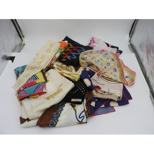 661 - A BURBERRY CASHMERE SCARF, A BULGARI SILK SCARF, AND FOUR OTHER SILK SCARVES INCLUDING GUCCI, LOUIS ... 