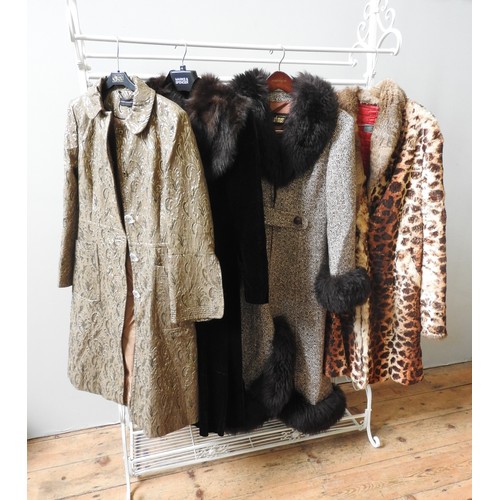 657 - VARIOUS CLOTHING, INCLUDING A 1970’S MARK RUSSELL BROWN TWEED COAT WITH FAUX FUR COLLAR, A BLACK VEL... 