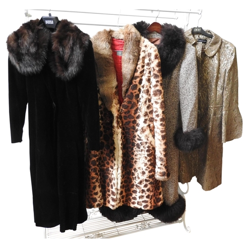 657 - VARIOUS CLOTHING, INCLUDING A 1970’S MARK RUSSELL BROWN TWEED COAT WITH FAUX FUR COLLAR, A BLACK VEL... 