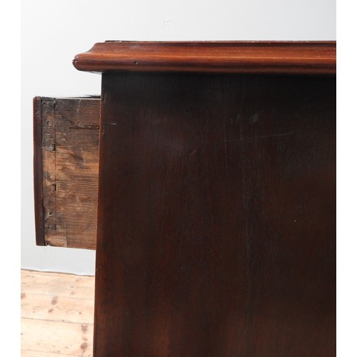 62 - A GEORGE III MAHOGANY CHEST OF TWO SHORT AND THREE LONG DRAWERS upon bracket feet, 95 X 99 X 50 cms