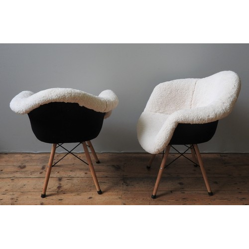 110 - A PAIR CONTEMPORARY TUB CHAIRS, in the Eames 'DS' style, both covered in boucle wool fabric81 x 66 x... 