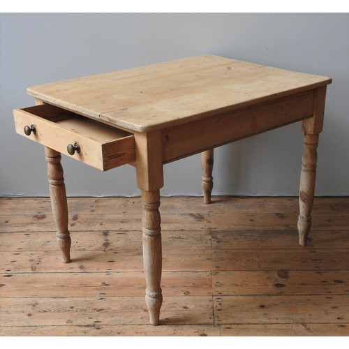 67 - A 19TH CENTURY WAXED PINE SCULLERY TABLE, simplistic rectangular form with single end frieze drawer,... 