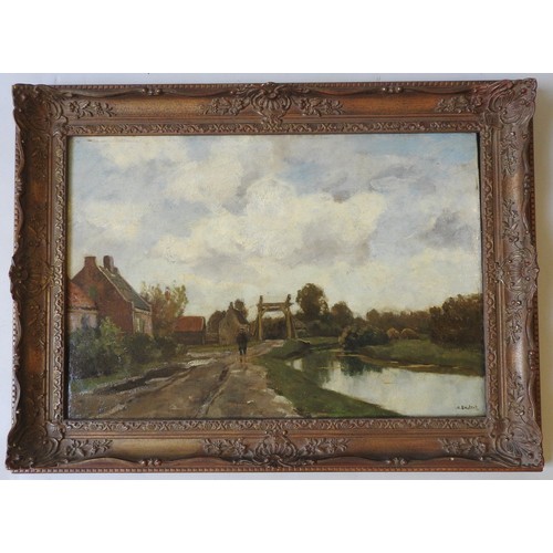 622 - NICHOLAS BAASTER (1854-1939) OIL PAINTING ON CANVAS OF FIGURE IN A RIVER SCENE, signed in lower righ... 