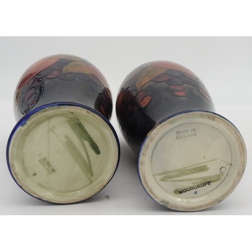 171 - A PAIR OF VINTAGE MOORCROFT 'POMEGRANATE' VASES, CIRCA 1935, baluster form with underglaze and impre... 