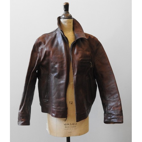 853 - A BATTERED TAN LEATHER JACKET (Size 46) made to order by Aero Leathers Clothing Co, Scotland (Blue L... 