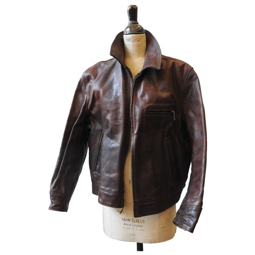 853 - A BATTERED TAN LEATHER JACKET (Size 46) made to order by Aero Leathers Clothing Co, Scotland (Blue L... 