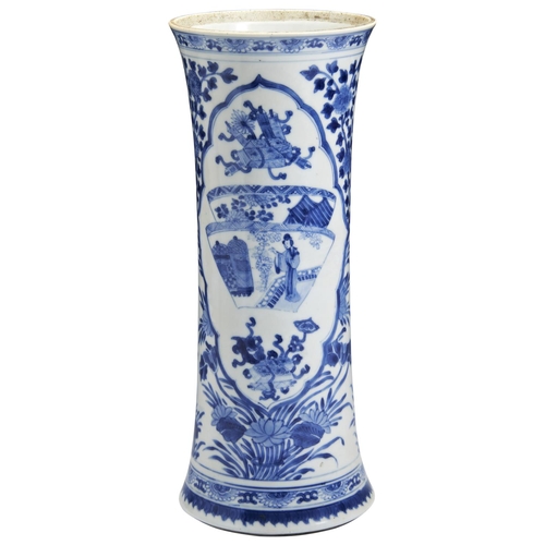 172 - A BLUE AND WHITE FLARED FORM VASEQING DYNASTY, 19TH CENTURYthe sides painted in tones of underglaze ... 