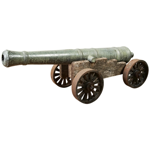 116 - A RARE CHINESE BRONZE NAVAL CANNON17TH CENTURYthe barrel bearing an inscription: the third month of ... 