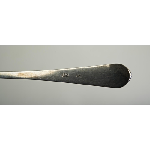 67 - A SET OF SCOTTISH TEASPOONS & CADDY SPOON, MARKED 'IS', C.1790. A set of 7 plain, Celtic point t... 