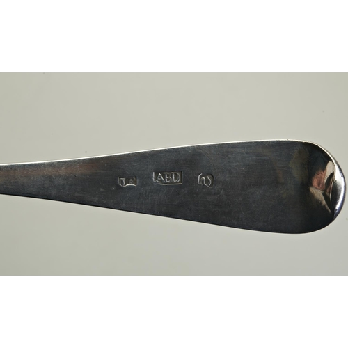 69 - A LARGE PAIR OF SCOTTISH PROVINCIAL BASTING SPOONS, ABERDEEN, C. 1795. A good pair of basting spoons... 