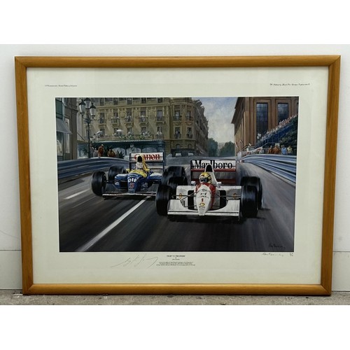 484 - FIGHT TO THE FINISH - AYRTON SENNA (SIGNED)A rare print depicting Ayrton Senna in the McLaren MP4-7 ... 