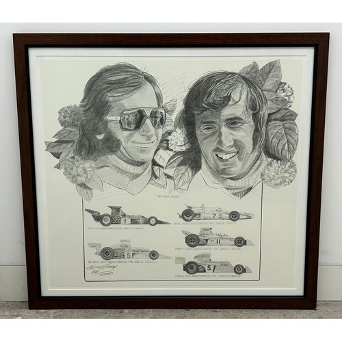 485 - JACKIE STEWART, EMERSON FITTIPALDI FRAMED PRINTSJackie Stewart in Tyrell Elf #5, signed by Jackie St... 