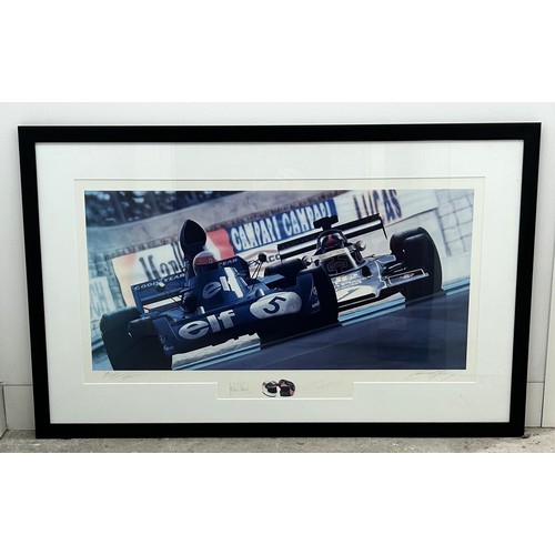 485 - JACKIE STEWART, EMERSON FITTIPALDI FRAMED PRINTSJackie Stewart in Tyrell Elf #5, signed by Jackie St... 