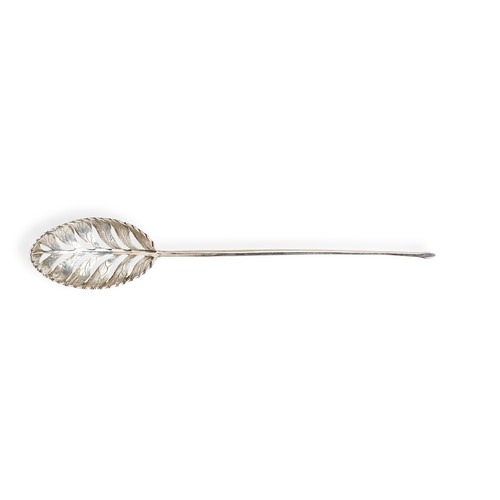 76 - A DUBLIN MOTE SPOON, C.1818. A very uncommon Irish mote spoon. The bowl is chased to represent a tea... 