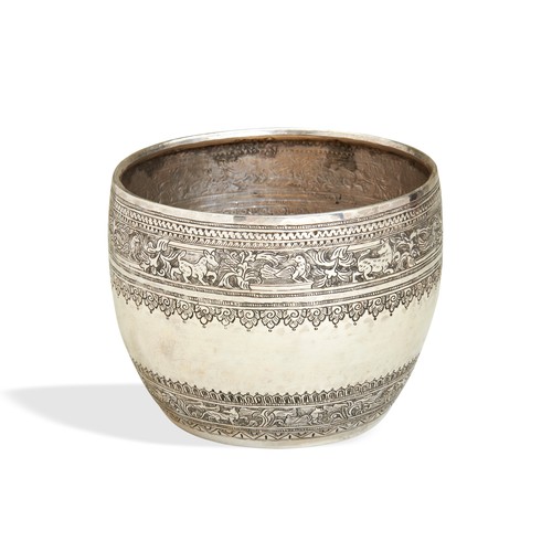 89 - A SHAN STATES BOWL WITH ENGRAVED DECORATION, C.1850. A plain bowl with two bands of engraved decorat... 