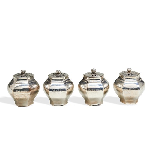 104 - A SET OF FOUR PLAIN HEXAGONAL CONDIMENT SHAKERS, CALCUTTA C.1840. A set of four condiment shakers, t... 