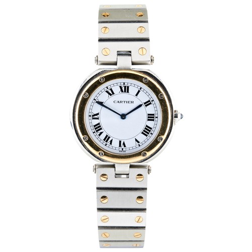 418 - CARTIER: A GOLD AND STAINLESS STEEL SANTOS WRISTWATCHwhite dial signed Cartier, Roman numerals, circ... 