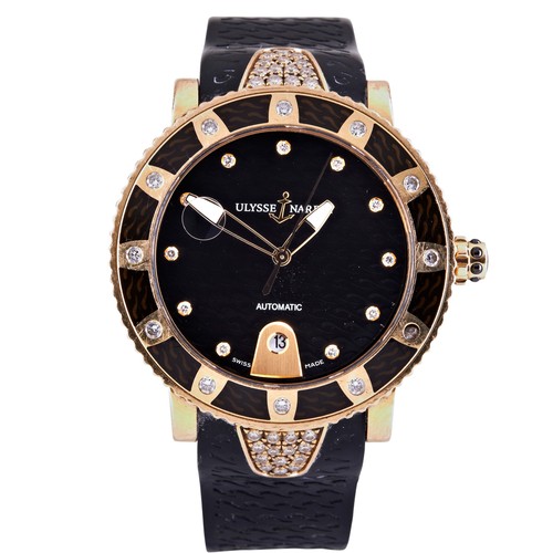 439 - ULYSEE NARDIN REF: 8106.101 AN 18 CARAT ROSE GOLD DIAMOND SET LADY MARINE DIVER WRISTWATCHsigned bla... 