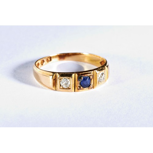 241 - A SAPPHIRE AND DIAMOND RING, CIRCA 1880set with a circular mixed-cut sapphire between old brilliant-... 