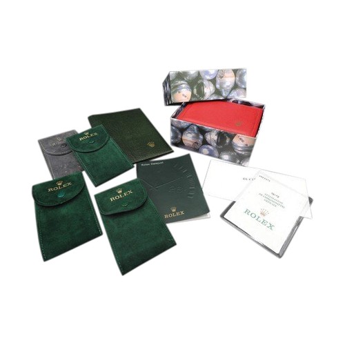 437 - ROLEX ACCESSORIES a Red Leather Rolex Watch Box in cardboard outer box and four Rolex soft cases and... 