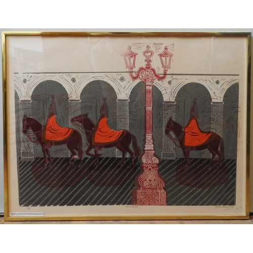 435 - ROBERT TAVENER 'THREE HORSEGUARDS', LITHOGRAPH, 74 x 57 cm