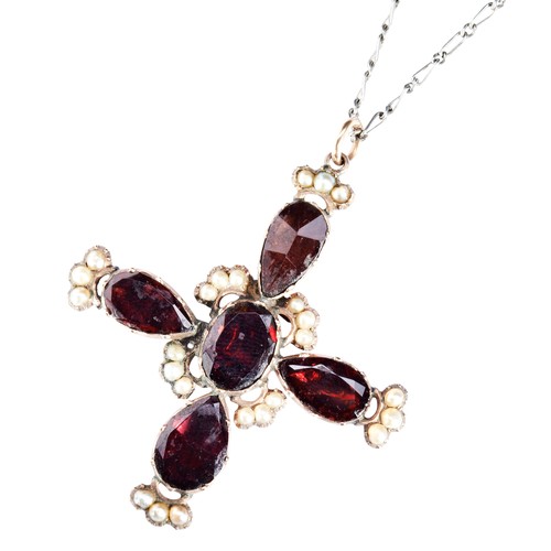 234 - A GARNET AND SEED PEARL PENDANT, CIRCA 1890set with four pear-cut garnets and an oval-cut garnet in ... 