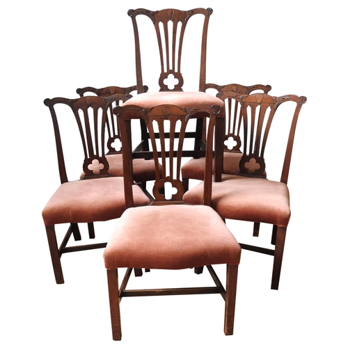 30 - A SET OF SIX GEORGE III MAHOGANY DINING CHAIRS, CIRCA 1770, in the Chippendale manner, foliate carve... 