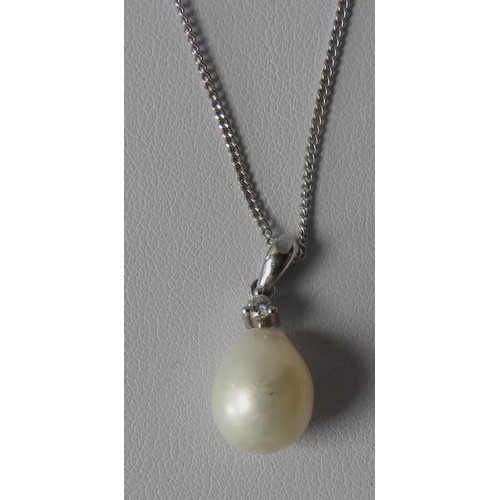 413 - A PEARL AND DIAMOND PENDANT AND A PAIR OF PEARL AND DIAMOND EARRINGS, the pendant in an 18ct white m... 