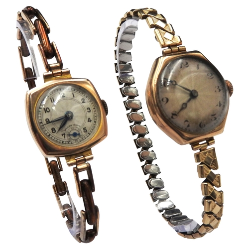 395 - TWO VINTAGE GOLD CASED LADIES WRISTWATCHES, both with engine turned dials (18 mm & 20 mm), one w... 