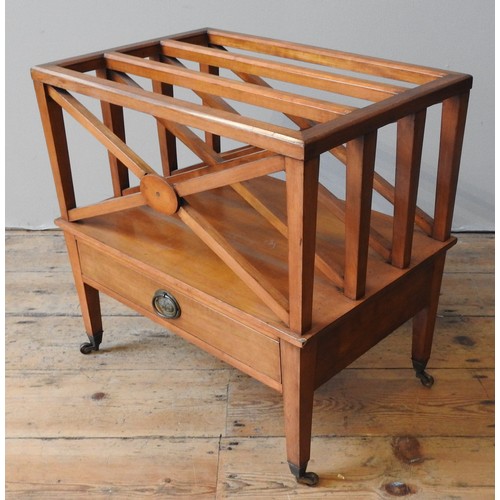 32 - A LATE 19TH / EARLY 20TH CENTURY SATIN WOOD CANTERBURY, rectangular form with four X-frame dividers ... 