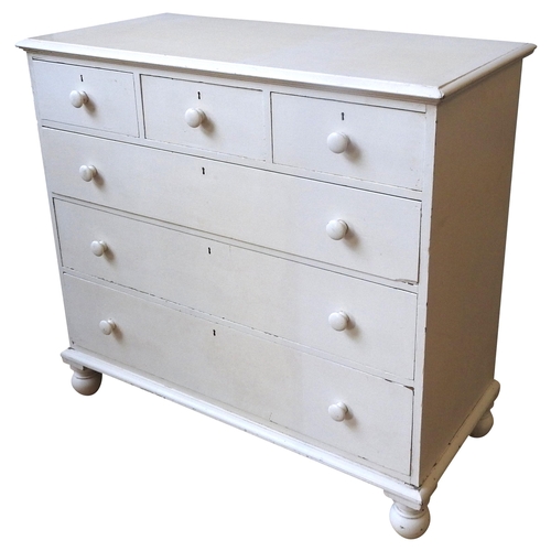 15 - A CREAM PAINTED CHEST OF DRAWERS, 20TH CENTURY, comprised of three short drawers over three long gra... 