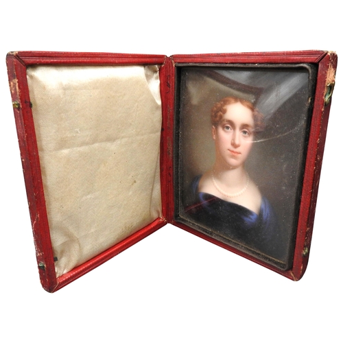 437 - AN EARLY 19TH CENTURY PORTRAIT MINIATURE, the hand painted panel depicting a Regency beauty wearing ... 