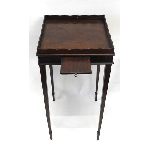 59 - A GEORGE III MAHOGANY URN STAND, square top with undulating gallery above a pull-out slide, raised o... 