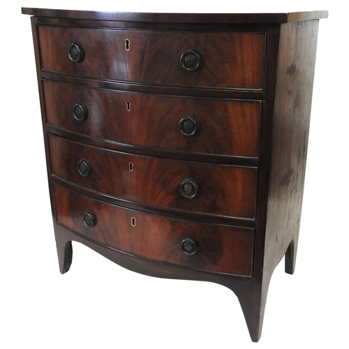 11 - AN EARLY 20TH CENTURY MAHOGANY BOW FRONT CHEST OF DRAWERS, of compact proportions, comprised of four... 