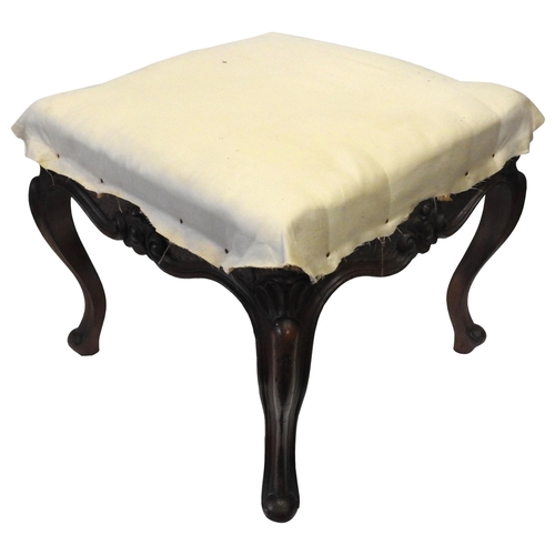 37 - A 19TH CENTURY MAHOGANY STOOL, the square form frame with scroll and cartouche frieze panels, raised... 