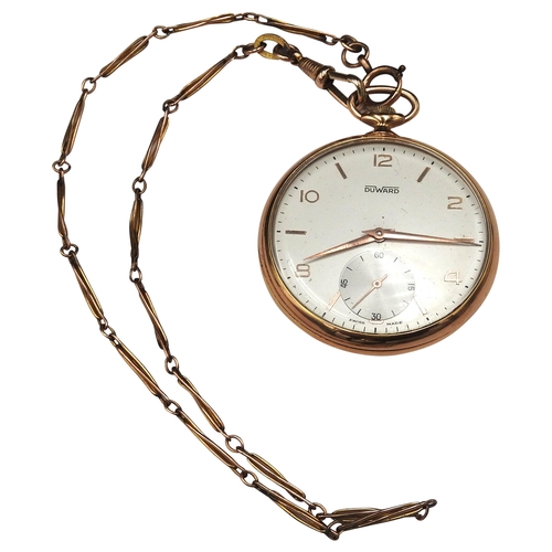 394 - A DUWARD POCKET WATCH, 43mm champagne colour dial with engine turned subsidiary dial, in a gold plat... 