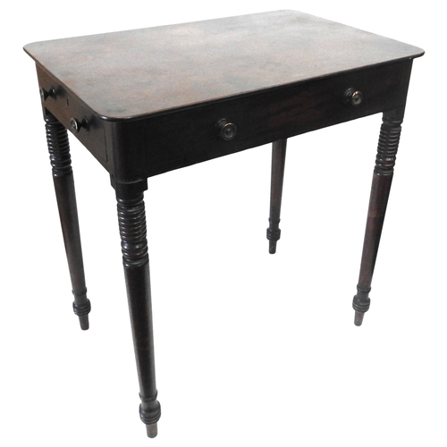 73 - AN EARLY 19TH CENTURY MAHOGANY SIDE TABLE, rectangular top over end frieze drawer and three dummy dr... 